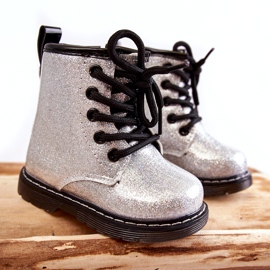 FR1 Children's Boots Warm With A Zipper Lacquered Silver Goopy 4