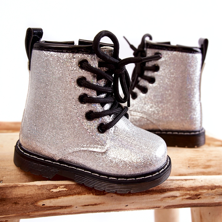 FR1 Children's Boots Warm With A Zipper Lacquered Silver Goopy 3