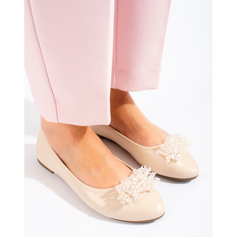 W. Potocki Women's beige ballerinas with a pearl decoration from Potocki 1
