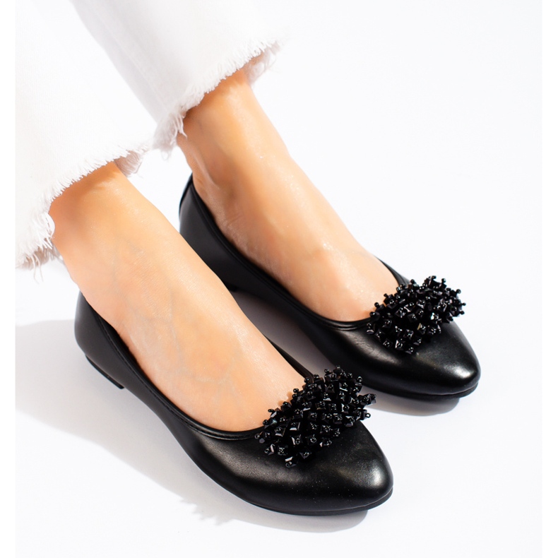 W. Potocki Women's black ballerinas with a pearl decoration from Potocki 2