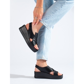 Women's Shelovet black wedge sandals 2