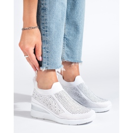 Shelovet White textile wedge sneakers 1