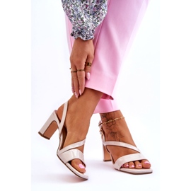 Evento Women's Patent Leather Sandals on a High Heel, Beige 2