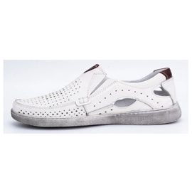 Olivier Men's openwork leather moccasins 937MP white 1