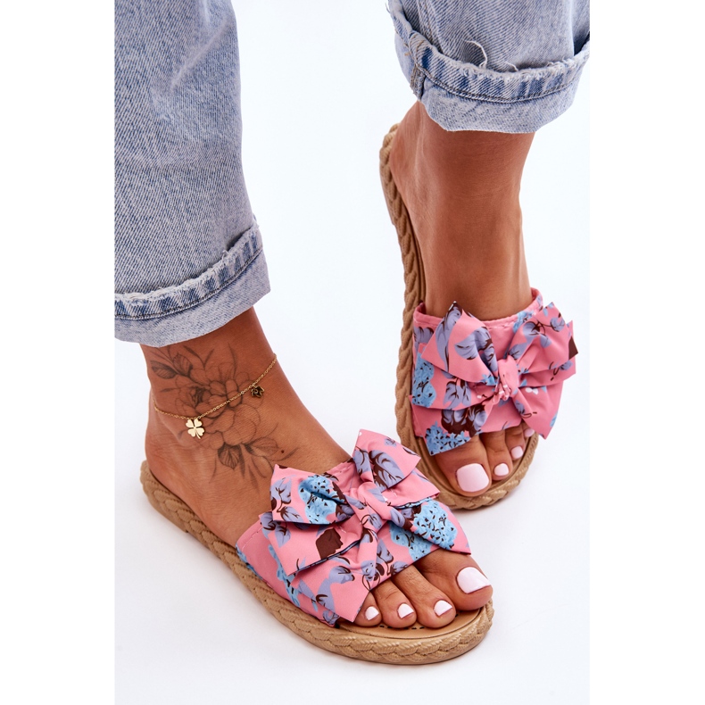 FK1 Women's Slides With A Fabric Bow Pink Blossom 1
