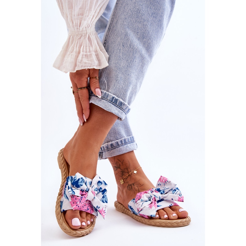 FK1 Women's Slippers With A Fabric Bow White Blossom 1
