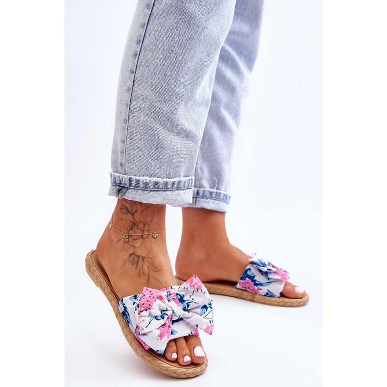 FK1 Women's Slippers With A Fabric Bow White Blossom 2