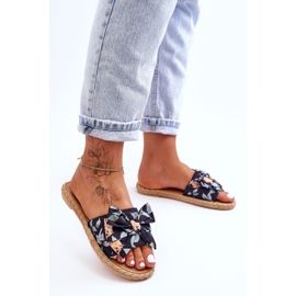 FK1 Women's Slippers With A Fabric Bow Black Blossom 1