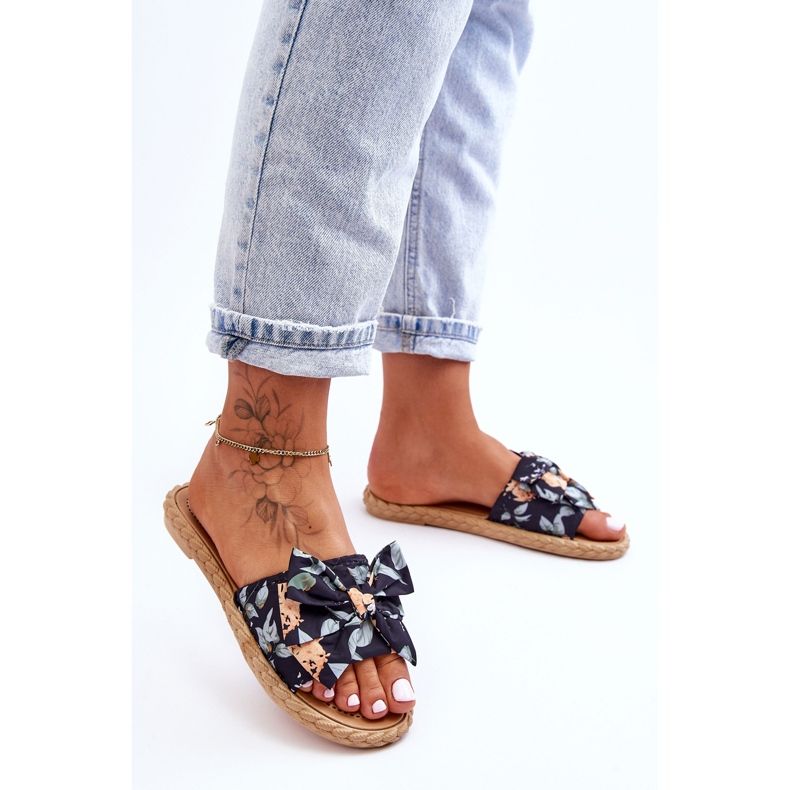 FK1 Women's Slippers With A Fabric Bow Black Blossom 1