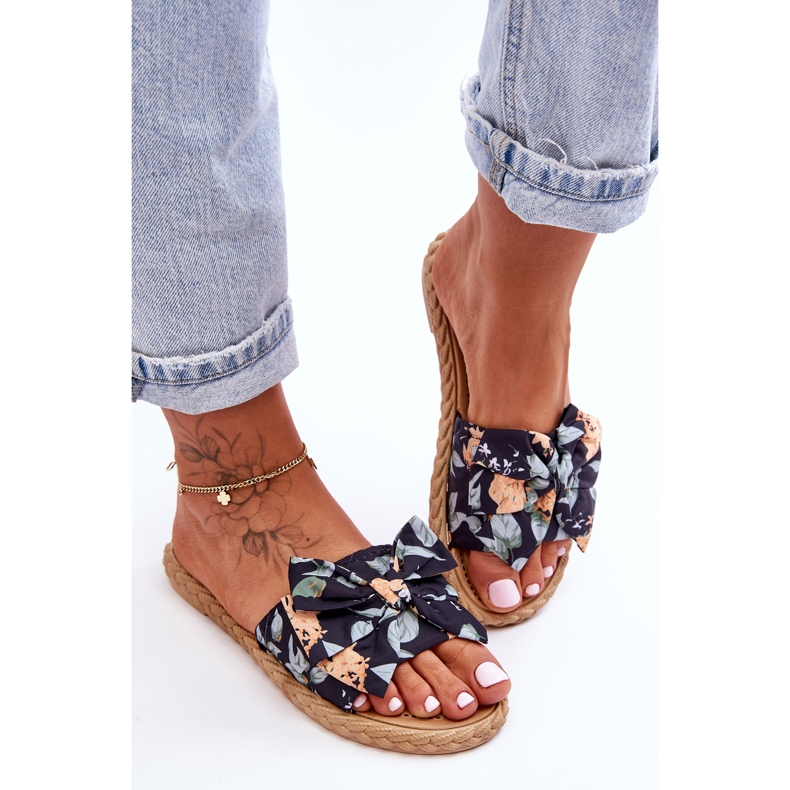 FK1 Women's Slippers With A Fabric Bow Black Blossom 2