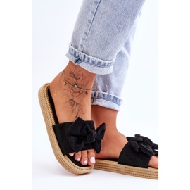 FK1 Women's Suede Slippers With Bow Black Fency 2