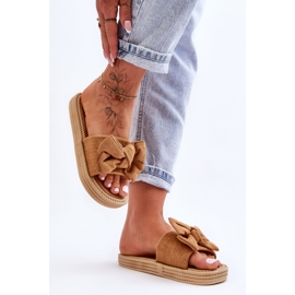 FK1 Camel Fency Women's Suede Slippers With Bow brown 1