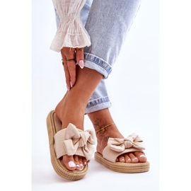 FK1 Women's Suede Slippers With Bow Beige Fency 1