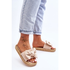 FK1 Women's Suede Slippers With Bow Beige Fency 2