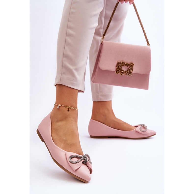 WS1 Elegant Ballerinas With A Bow And One Time Pink Rhinestones 2