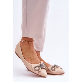 WS1 Elegant Ballerinas With A Bow And Jewels Beige One Time 2