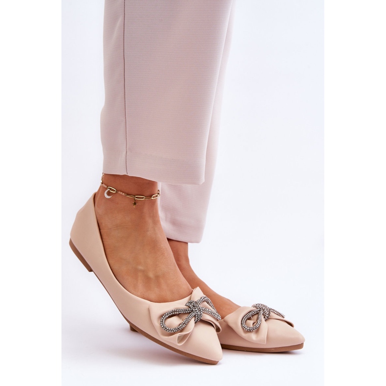 WS1 Elegant Ballerinas With A Bow And Jewels Beige One Time 2