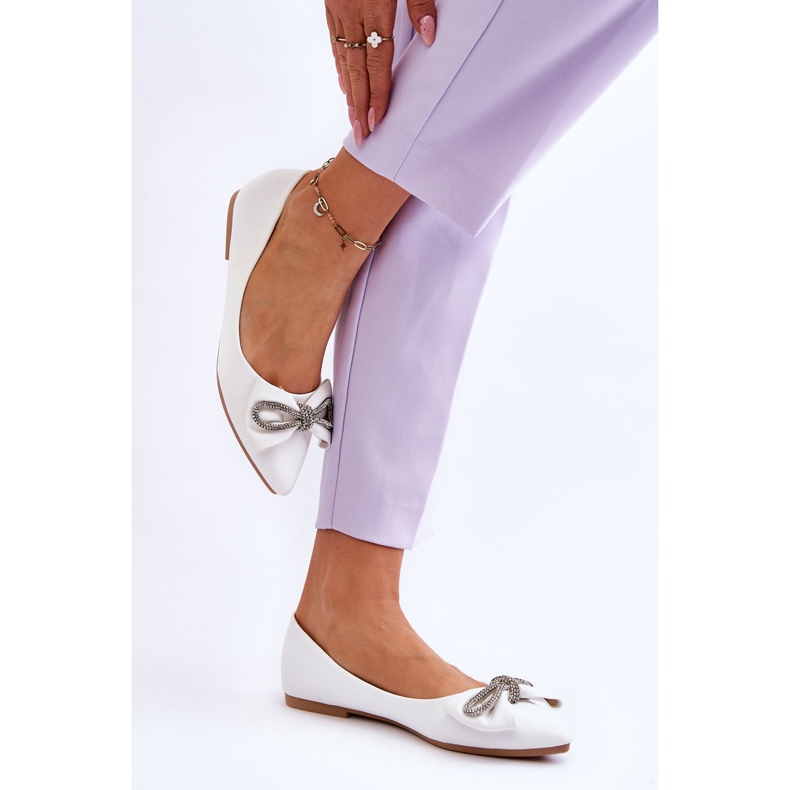 WS1 Elegant Ballerinas With A Bow And Rhinestones White One Time 2