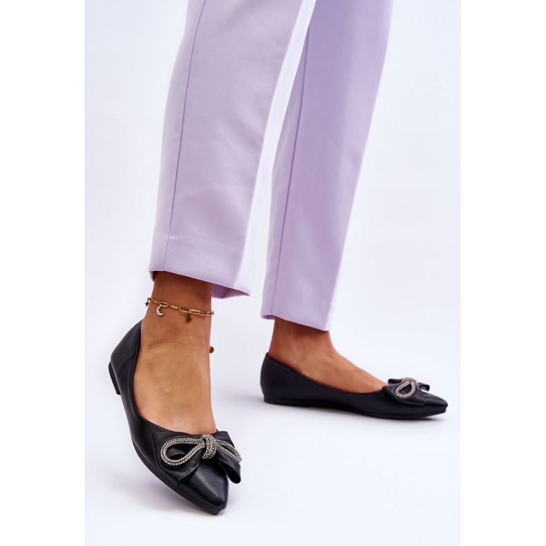 WS1 Elegant Ballerinas With A Bow And Jewels Black One Time 1
