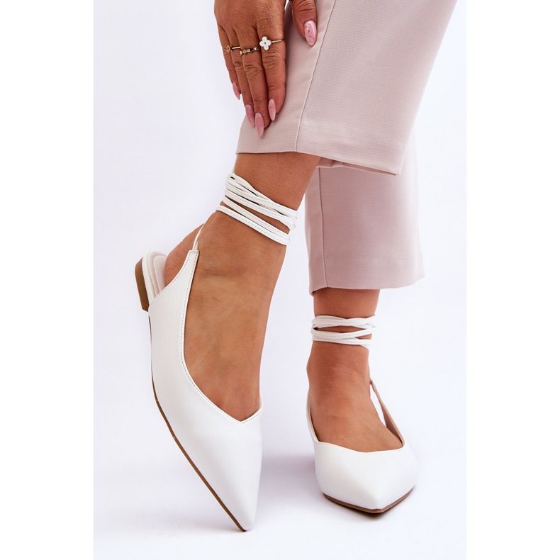WS1 Women's Tied Pointed Ballerinas White Turriso 1