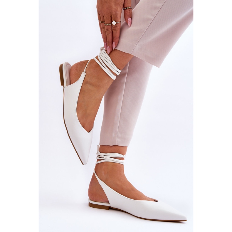 WS1 Women's Tied Pointed Ballerinas White Turriso 2