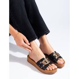 Women's black Shelovet platform slippers 1