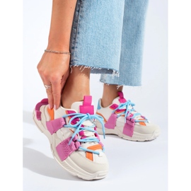 Women's multicolored sneakers on a thick sole Shelovet white 1