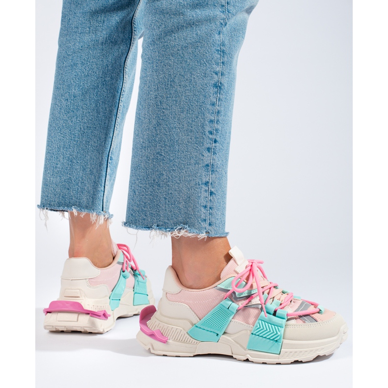Women's multicolored sneakers on a thick sole Shelovet pink 1