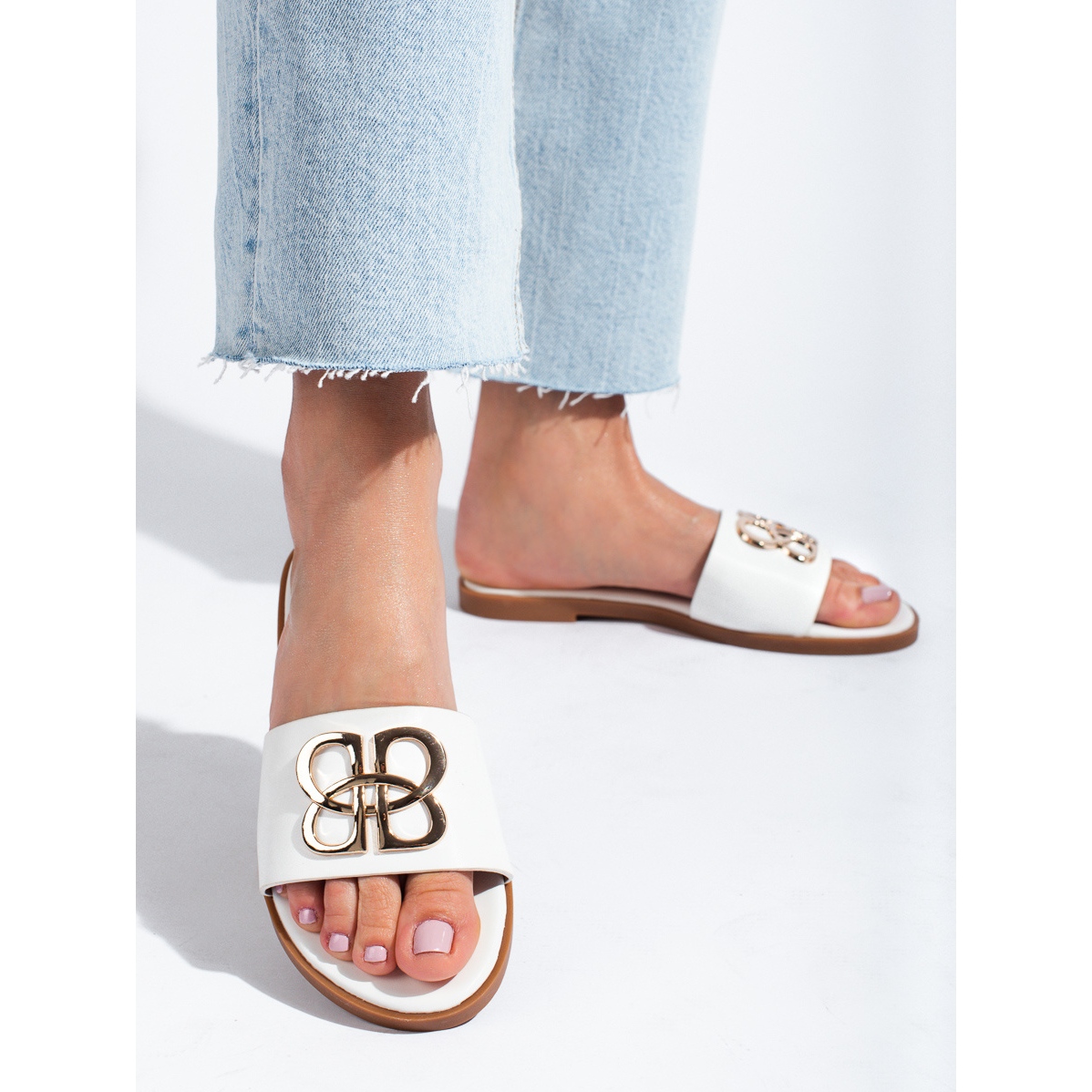 Gold and white slippers online