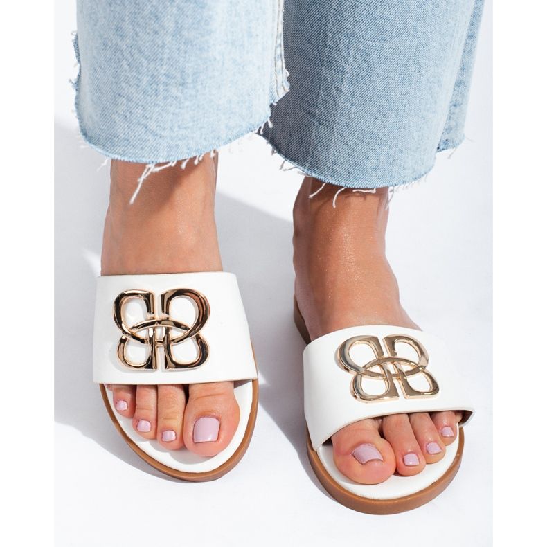 Women's white slippers with gold decoration Shelovet 2 Women's white slippers with gold decoration Shelovet 2